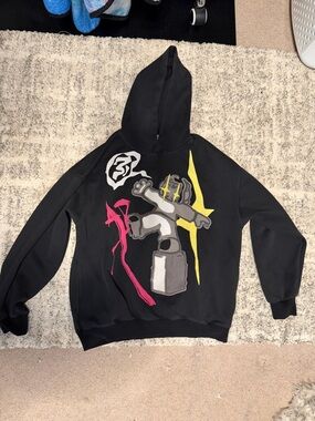 Aelfric Eden Black Graphic Hoodie with Pink and Yellow Accents